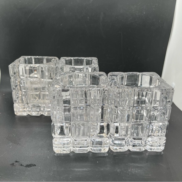 Vntge Crystal block candleholders set of 2 lg brick votive tea light holders - Picture 2 of 16